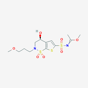 molecular formula C13H20N2O7S3 B1401396 (S,E)-Methyl N-(4-hydroxy-2-(3-methoxypropyl)-1,1-dioxido-3,4-dihydro-2H-thieno[3,2-e][1,2]thiazin-6-yl)sulfonylacetimidate CAS No. 221910-88-9