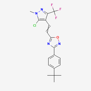 molecular formula C19H18ClF3N4O B14014120 3-[4-(tert-butyl)phenyl]-5-{2-[5-chloro-1-methyl-3-(trifluoromethyl)-1H-pyrazol-4-yl]vinyl}-1,2,4-oxadiazole 
