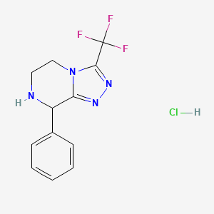 molecular formula C12H12ClF3N4 B1401443 8-Phenyl-3-(trifluoromethyl)-5,6,7,8-tetrahydro-[1,2,4]triazolo[4,3-a]pyrazine hydrochloride CAS No. 762240-94-8