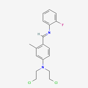 molecular formula C18H19Cl2FN2 B14014464 N,N-bis(2-chloroethyl)-4-[(2-fluorophenyl)iminomethyl]-3-methylaniline CAS No. 1841-70-9