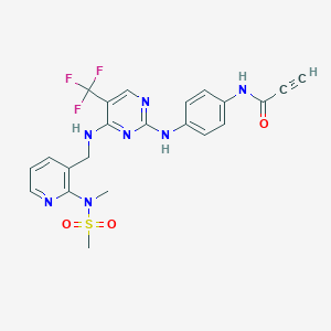 molecular formula C22H20F3N7O3S B14014825 N-(4-((4-(((2-(N-Methylmethylsulfonamido)pyridin-3-YL)methyl)amino)-5-(trifluoromethyl)pyrimidin-2-YL)amino)phenyl)propiolamide 