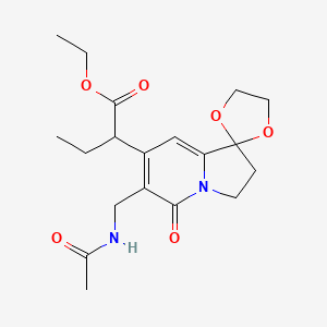 molecular formula C19H26N2O6 B14015237 Ethyl 2-(6-(acetamidomethyl)-5-oxo-2,3-dihydro-5H-spiro[indolizine-1,2'-[1,3]dioxolan]-7-yl)butanoate 