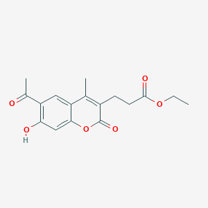 molecular formula C17H18O6 B14015359 Ethyl 3-(6-acetyl-7-hydroxy-4-methyl-2-oxo-2H-1-benzopyran-3-yl)propanoate CAS No. 5851-98-9