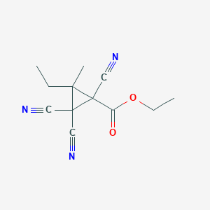 molecular formula C12H13N3O2 B14016140 Ethyl 1,2,2-tricyano-3-ethyl-3-methylcyclopropanecarboxylate CAS No. 24543-23-5