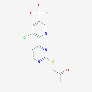 molecular formula C13H9ClF3N3OS B1401669 1-[4-(3-Chloro-5-trifluoromethyl-pyridin-2-yl)-pyrimidin-2-ylsulfanyl]-propan-2-one CAS No. 1311279-24-9