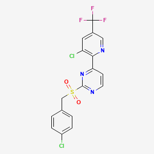 molecular formula C17H10Cl2F3N3O2S B1401692 2-(4-Chloro-phenylmethanesulfonyl)-4-(3-chloro-5-trifluoromethyl-pyridin-2-yl)-pyrimidine CAS No. 1311278-90-6