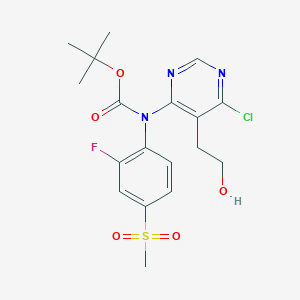 molecular formula C18H21ClFN3O5S B14017165 Tert-butyl 6-chloro-5-(2-hydroxyethyl)pyrimidin-4-YL(2-fluoro-4-(methylsulfonyl)phenyl)carbamate 