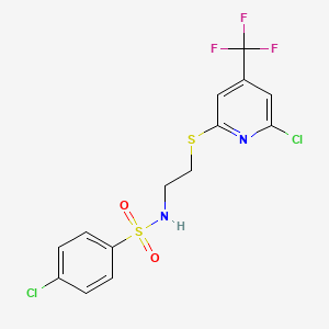 molecular formula C14H11Cl2F3N2O2S2 B1401754 4-Chloro-N-[2-(6-chloro-4-trifluoromethyl-pyridin-2-ylsulfanyl)-ethyl]-benzenesulfonamide CAS No. 1311280-25-7