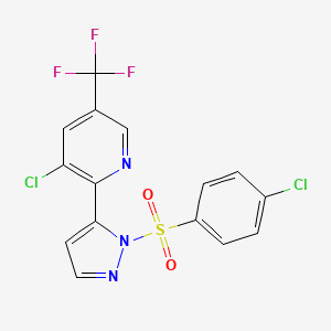 molecular formula C15H8Cl2F3N3O2S B1401775 3-Chloro-2-[2-(4-chloro-benzenesulfonyl)-2H-pyrazol-3-yl]-5-trifluoromethyl-pyridine CAS No. 1311277-99-2