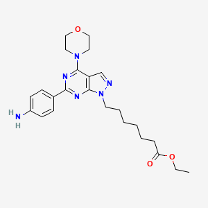molecular formula C24H32N6O3 B14017805 Ethyl 7-(6-(4-aminophenyl)-4-morpholino-1H-pyrazolo[3,4-d]pyrimidin-1-yl)heptanoate 