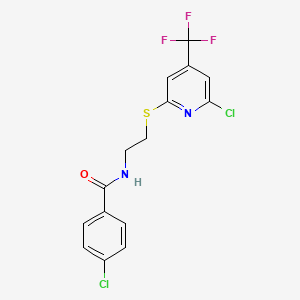molecular formula C15H11Cl2F3N2OS B1401806 4-Chloro-N-[2-(6-chloro-4-trifluoromethyl-pyridin-2-ylsulfanyl)-ethyl]-benzamide CAS No. 1311280-24-6