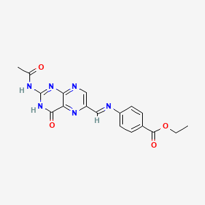 molecular formula C18H16N6O4 B14019440 ethyl 4-[(2-acetamido-4-oxo-1H-pteridin-6-yl)methylideneamino]benzoate CAS No. 92071-06-2