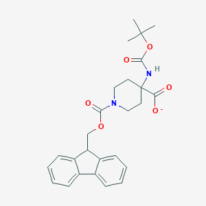 molecular formula C26H29N2O6- B140195 1-(9H-fluoren-9-ylmethoxycarbonyl)-4-(tert-butoxycarbonylamino)piperidine-4-carboxylate CAS No. 368866-07-3