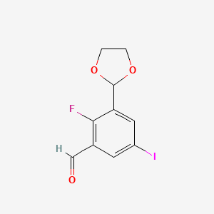 molecular formula C10H8FIO3 B14019555 3-(1,3-Dioxolan-2-yl)-2-fluoro-5-iodobenzaldehyde 