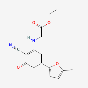molecular formula C16H18N2O4 B1402006 ethyl N-[2-cyano-5-(5-methyl-2-furyl)-3-oxocyclohex-1-en-1-yl]glycinate CAS No. 1428139-05-2