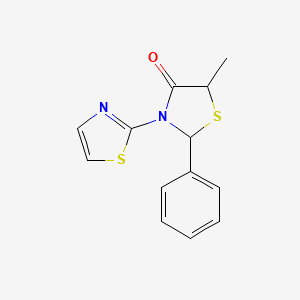 molecular formula C13H12N2OS2 B14020249 5-Methyl-2-phenyl-3-(1,3-thiazol-2-yl)-1,3-thiazolidin-4-one CAS No. 77655-30-2