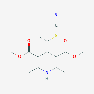 molecular formula C14H18N2O4S B14020428 Dimethyl 2,6-dimethyl-4-(1-thiocyanatoethyl)-1,4-dihydropyridine-3,5-dicarboxylate CAS No. 69891-54-9