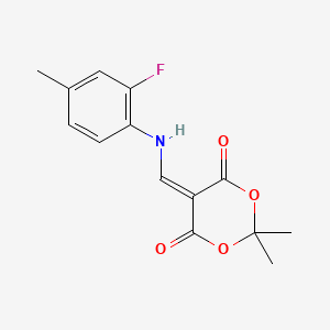 molecular formula C14H14FNO4 B1402077 5-{[(2-氟-4-甲基苯基)氨基]亚甲基}-2,2-二甲基-1,3-二氧杂环-4,6-二酮 CAS No. 1379811-57-0