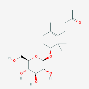 molecular formula C19H32O7 B140212 4-[(5R)-2,6,6-Trimethyl-5-[(2R,3R,4S,5S,6R)-3,4,5-trihydroxy-6-(hydroxymethyl)oxan-2-yl]oxycyclohexen-1-yl]butan-2-one CAS No. 135743-11-2