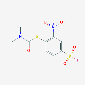 molecular formula C9H9FN2O5S2 B14021954 S-[4-(fluorosulfonyl)-2-nitrophenyl] dimethylcarbamothioate CAS No. 35685-68-8