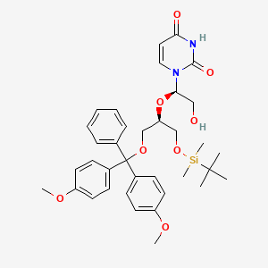molecular formula C36H46N2O8Si B14021997 1-((R)-1-(((R)-1-(bis(4-methoxyphenyl)(phenyl)methoxy)-3-((tert-butyldimethylsilyl)oxy)propan-2-yl)oxy)-2-hydroxyethyl)pyrimidine-2,4(1H,3H)-dione 