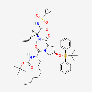 molecular formula C44H62N4O8SSi B14022105 tert-butyl ((S)-1-((2S,4R)-4-((tert-butyldiphenylsilyl)oxy)-2-(((1R,2S)-1-((cyclopropylsulfonyl)carbamoyl)-2-vinylcyclopropyl)carbamoyl)pyrrolidin-1-yl)-1-oxonon-8-en-2-yl)carbamate 