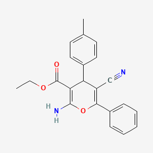 molecular formula C22H20N2O3 B14022269 ethyl 2-amino-5-cyano-4-(4-methylphenyl)-6-phenyl-4H-pyran-3-carboxylate CAS No. 66727-78-4