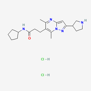 molecular formula C20H31Cl2N5O B1402352 N-Cyclopentyl-3-(5,7-dimethyl-2-pyrrolidin-3-yl-pyrazolo[1,5-a]pyrimidin-6-yl)-propionamide dihydrochloride CAS No. 1361112-88-0