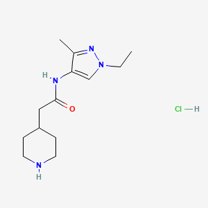 molecular formula C13H23ClN4O B1402416 N-(1-Ethyl-3-methyl-1H-pyrazol-4-yl)-2-piperidin-4-yl-acetamide hydrochloride CAS No. 1361115-78-7