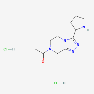 molecular formula C11H19Cl2N5O B1402427 1-(3-(Pyrrolidin-2-yl)-5,6-dihydro-[1,2,4]triazolo[4,3-a]pyrazin-7(8H)-yl)ethanone dihydrochloride CAS No. 1361111-53-6