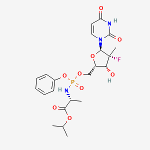 molecular formula C22H29FN3O9P B14025001 propan-2-yl (2R)-2-[[[(2S,3R,4R,5R)-5-(2,4-dioxopyrimidin-1-yl)-4-fluoro-3-hydroxy-4-methyloxolan-2-yl]methoxy-phenoxyphosphoryl]amino]propanoate 