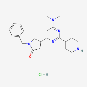 molecular formula C22H30ClN5O B1402521 1-Benzyl-4-(6-dimethylamino-2-piperidin-4-yl-pyrimidin-4-yl)-pyrrolidin-2-one hydrochloride CAS No. 1361111-79-6