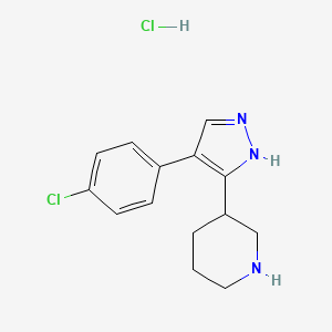molecular formula C14H17Cl2N3 B1402584 3-(4-(4-Chlorophenyl)-1H-pyrazol-3-yl)piperidine hydrochloride CAS No. 1361115-10-7
