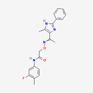 molecular formula C21H21FN4O2 B14025842 N-(3-Fluoro-4-methylphenyl)-2-(((1-(4-methyl-2-phenyl-1H-imidazol-5-yl)ethylidene)amino)oxy)acetamide 
