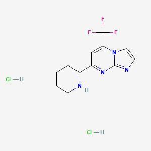 molecular formula C12H15Cl2F3N4 B1402599 7-(Piperidin-2-yl)-5-(trifluoromethyl)imidazo[1,2-a]pyrimidine dihydrochloride CAS No. 1361114-75-1