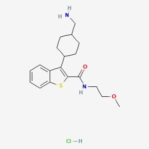 molecular formula C19H27ClN2O2S B1402642 3-(4-Aminomethyl-cyclohexyl)-benzo[b]thiophene-2-carboxylic acid (2-methoxy-ethyl)-amide hydrochloride CAS No. 1361115-42-5