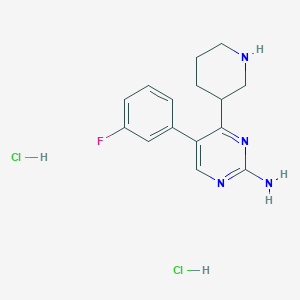 molecular formula C15H19Cl2FN4 B1402654 5-(3-Fluorophenyl)-4-(piperidin-3-yl)pyrimidin-2-amine dihydrochloride CAS No. 1361118-68-4