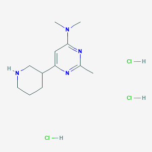 molecular formula C12H23Cl3N4 B1402678 N,N,2-trimethyl-6-(piperidin-3-yl)pyrimidin-4-amine trihydrochloride CAS No. 1361116-34-8