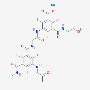 molecular formula C24H20I6N5NaO8 B14026827 Sodium;3-(2-hydroxyethylcarbamoyl)-2,4,6-triiodo-5-[[2-[[2,4,6-triiodo-3-(methylcarbamoyl)-5-(2-oxopropylamino)benzoyl]amino]acetyl]amino]benzoate 