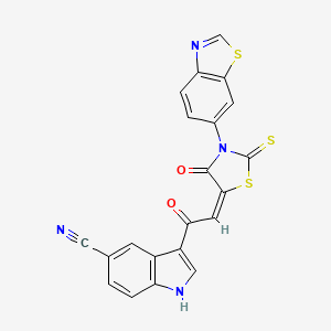 molecular formula C21H10N4O2S3 B1402760 3-[2-(3-Benzothiazol-6-yl-4-oxo-2-thioxo-thiazolidin-5-ylidene)-acetyl]-1H-indole-5-carbonitrile CAS No. 1380572-37-1