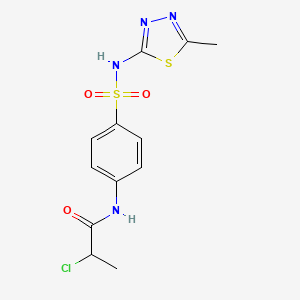 molecular formula C12H13ClN4O3S2 B1402762 2-Chloro-N-(4-{[(5-methyl-1,3,4-thiadiazol-2-yl)amino]sulfonyl}phenyl)propanamide CAS No. 1365962-50-0