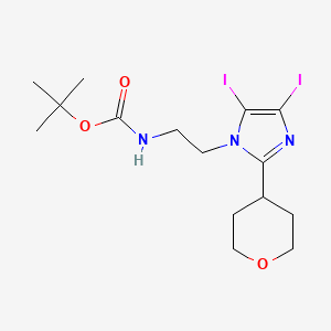 molecular formula C15H23I2N3O3 B14028114 tert-butyl (2-(4,5-diiodo-2-(tetrahydro-2H-pyran-4-yl)-1H-imidazol-1-yl)ethyl)carbamate 