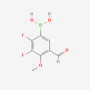 molecular formula C8H7BF2O4 B14028243 2,3-Difluoro-5-formyl-4-methoxyphenylboronic acid 