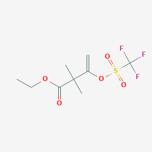 molecular formula C9H13F3O5S B14028285 Ethyl 2,2-dimethyl-3-(trifluoromethylsulfonyloxy)but-3-enoate 