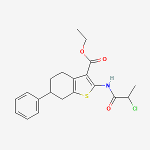 molecular formula C20H22ClNO3S B1402872 Ethyl 2-[(2-chloropropanoyl)amino]-6-phenyl-4,5,6,7-tetrahydro-1-benzothiophene-3-carboxylate CAS No. 1365962-47-5