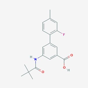 molecular formula C19H20FNO3 B1402889 2'-Fluoro-4'-methyl-5-pivalamido-[1,1'-biphenyl]-3-carboxylic acid CAS No. 1380571-69-6