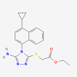 molecular formula C19H20N4O2S B14029623 Ethyl 2-((5-amino-4-(4-cyclopropylnaphthalen-1-YL)-4H-1,2,4-triazol-3-YL)thio)acetate 