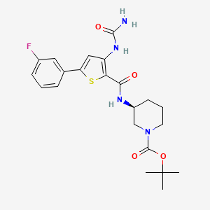 molecular formula C22H27FN4O4S B14030068 tert-Butyl (3S)-3-({[3-[(aminocarbonyl)amino]-5-(3-fluorophenyl)-2-thienyl]-carbonyl}amino)piperidine-1-carboxylate CAS No. 860354-61-6