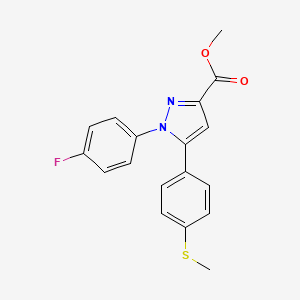 molecular formula C18H15FN2O2S B14030762 Methyl 1-(4-fluorophenyl)-5-[4-(methylsulfanyl)phenyl]-1H-pyrazole-3-carboxylate 