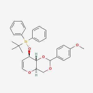molecular formula C30H34O5Si B14031186 tert-Butyl(((4aR,8R,8aR)-2-(4-methoxyphenyl)-4,4a,8,8a-tetrahydropyrano[3,2-d][1,3]dioxin-8-yl)oxy)diphenylsilane 